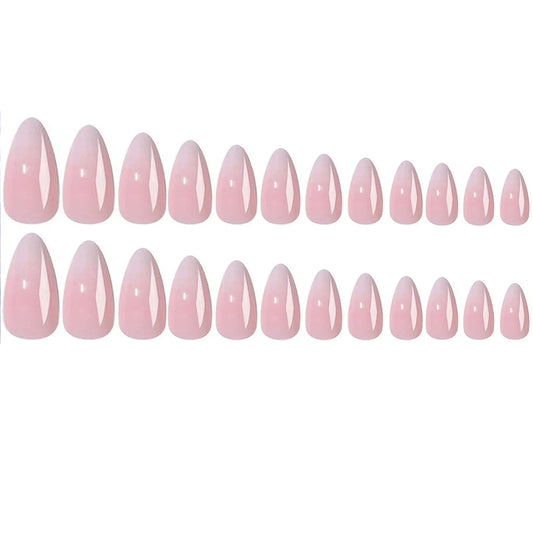 24pcs Upgrade Your Look With White gradient almond false nails 1pc Nail File & 1Nail Glue Sticker Kit Nails
