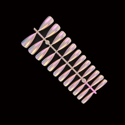 120Pcs extra long pink electroplated stiletto press-on nails, glossy texture, detachable design, easily upgrade your nail style,