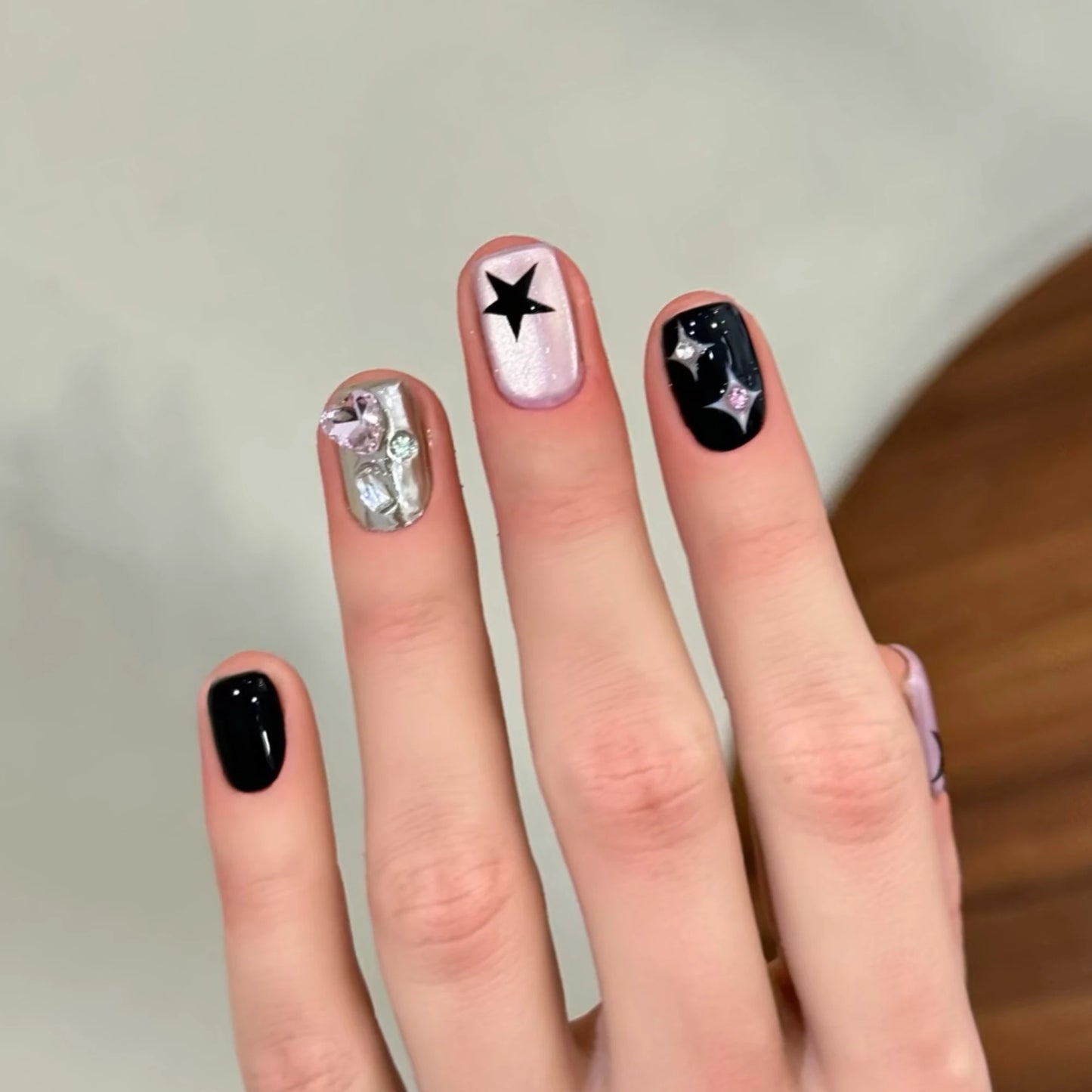 10pcs high-end Cat-eye five-pointed star handmade fake nails, Short nail decoration patches for girls