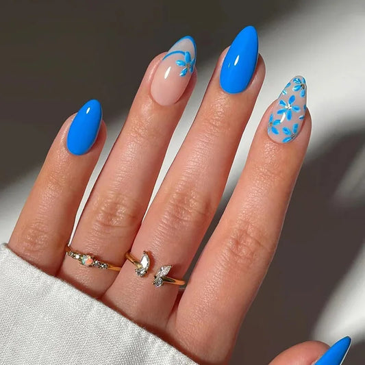 24Pcs Short Almond False Nails with Metal Starburst Design Press on Fake Nails Simple Wearable Artificial Full Cover Nails Tips