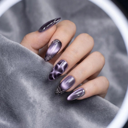 10pcs/bag Minimalist White French Cyber Chrome Violet Premium Handmade Press On Nails Almond Detachable Reusable False Nails