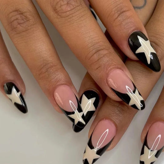 24Pcs Mid-length Almond Nails Set Press on Leopard Print French Fake Nails 3D Bow Pearl Reusable Full Cover False Nails Tips Art