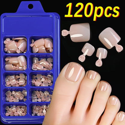 120Pcs Nude Pink Short Square Press On Toenails Natural -Solid Color Soft Gel Fake Toenails 12 Sizes Full Cover False Toe Nail