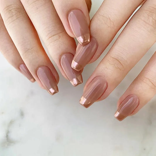 24pcs Simple Shiny Powder French False Nails Finished Sets Wearable Short Ballet Fake Nail Art White Tips Square Press on Nails
