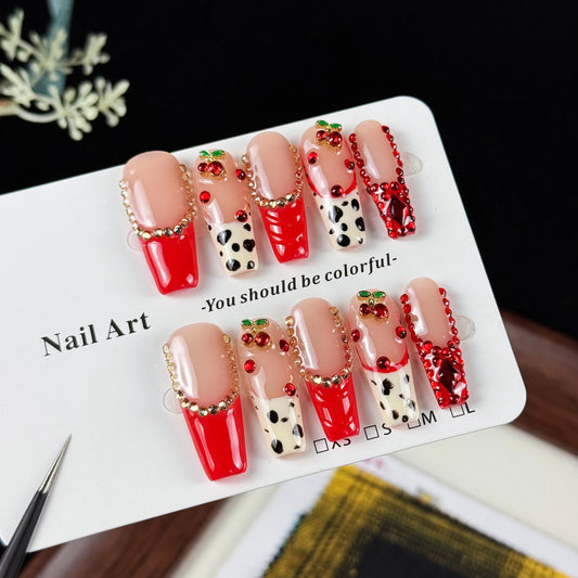 0pcs high-end Luxury lightweight construction style, hand-painted leopard pattern, dazzling three-dimensional stacked diamonds