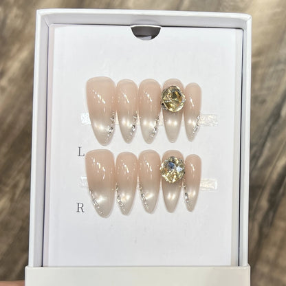 Whisper – Nude Cat Eye Long French Almond Press-On Nails