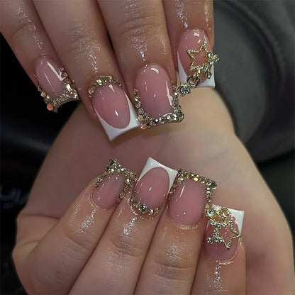 24pcs Press on Nails Short Almond Bowknot Black Press on Nails White Pearl Sweet French Tip Press on Nails Cute Nail Artificial