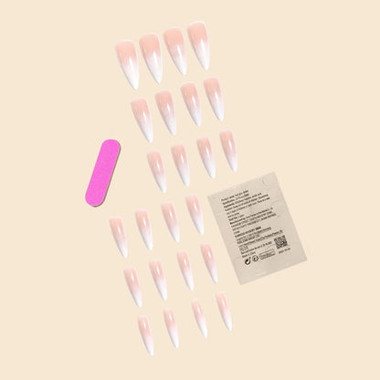 Fashion Trends 24Pcs/Set Women Girls Long Stiletto French White Gradient Full Coverage Wearable Fake Nail Press on Nail Art