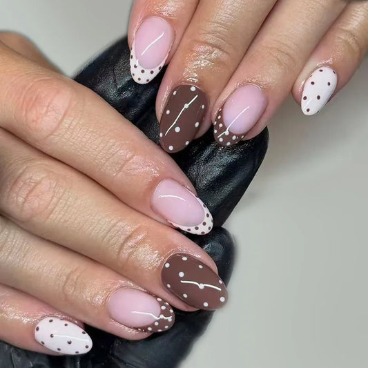 24pcs Polka Dot French Press on Nails Tips Lines Bow Design Almond Fake Nail Art Wearable Glitter Rhinestone Red False Nails Set