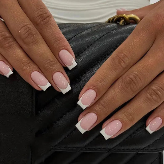 Simple White French Wearable Nail Art Fashion Long Square Fake Nails Full Cover Detachable Finished False Nails Press on Nails