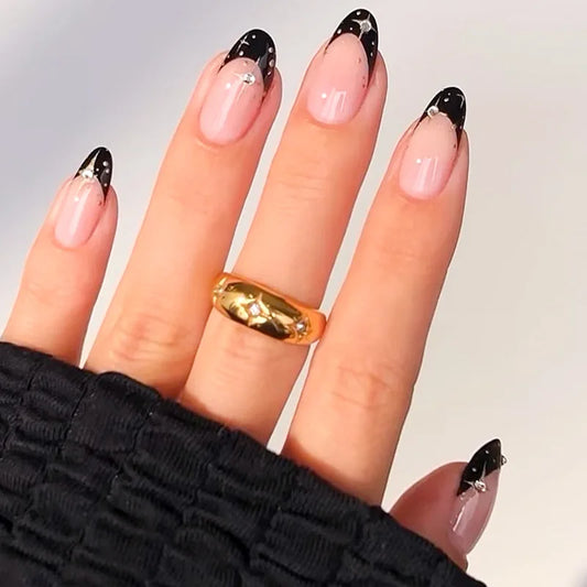24Pcs Fashion Almond False Nails Bright Red Festive Happy Diamond Decorations Artificial Wearable Finished Nails Set for Women