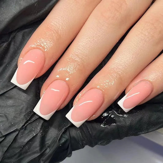 24pcs Leopard Print French Fake Nails Art Flower Design Pink Short Square False Nail Tips Wearable Press on Nails Sets Finished