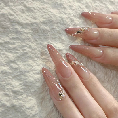 24pcs Chrome Press on Nails Gradient Nude Solid Color False Nails Removable Long Stiletto Fake Nails Minimalist Sweet Cool Nail