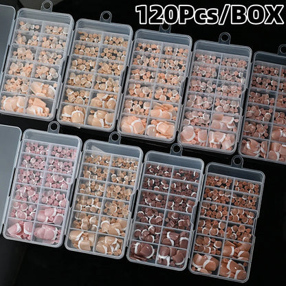 216/120Pcs Nude Pink French Toenails Fake Nails, 6 Sizes Solid Colors Short Square False Nails, French Manicure Fake Toe Nails#