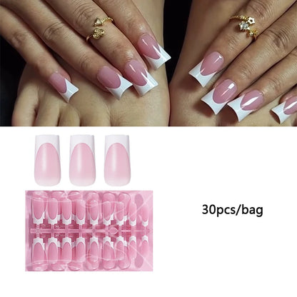 30pcs Square ToeNail Tips Summer French Gradient False Toe Nails Wearable Short Square Foot Nails Set Press On Nail