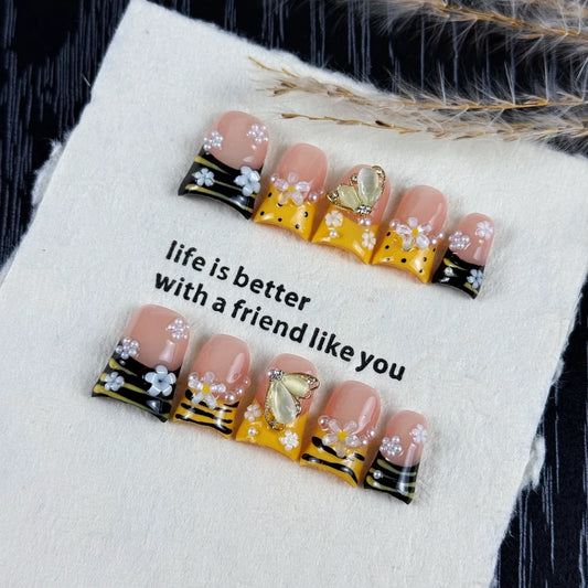 10pcs high-end Luxury-luxurious style design, hand-painted zebra pattern, three-dimensional carving, butterflies, fine glitterin