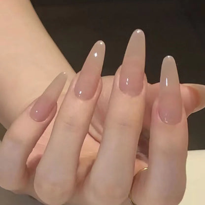 24pcs Chrome Press on Nails Gradient Nude Solid Color False Nails Removable Long Stiletto Fake Nails Minimalist Sweet Cool Nail