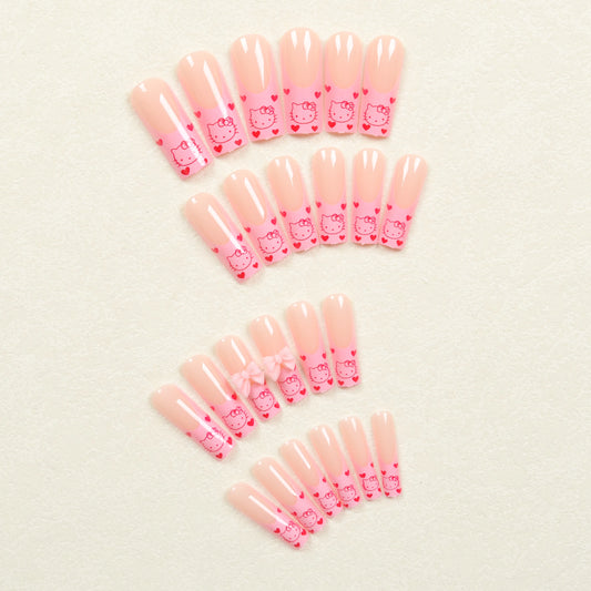 24 Long Square Sanrio Hello Kitty Pattern Pink Butterfly Drill Nail suit