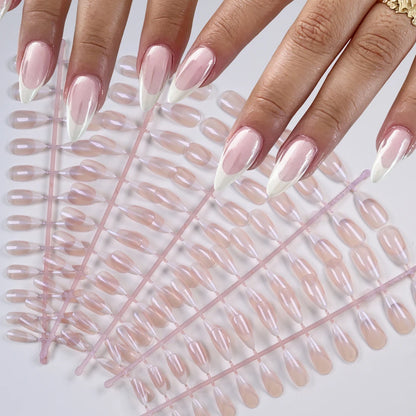 120pcs Sparkling Pearlescent Reusable Acrylic Fake Nails Chrome Plated Pink Almond False Nails Full Cover French Press-On Nails*
