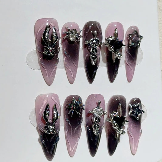 10pcs Halloween Almond Handmade Press on Nails Y2K Fake Nails with 3D Decoration False Nail Artificial Nail Накладные Ногти 네일팁