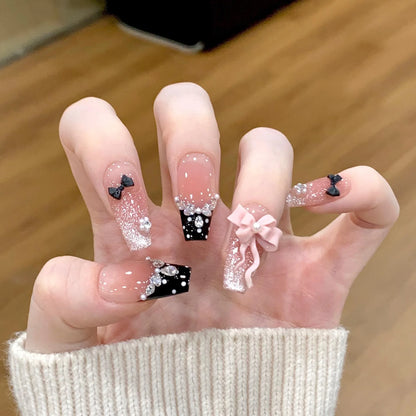Sakura – Pink Cat Eye Pearl French Coffin Press-On Nails