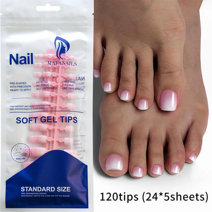 120Tips/bag French Nude Pink Press On Toe Nail Full Cover White Edge Design Acrylic False Toenail Tips Summer Toe Nail Art Decor