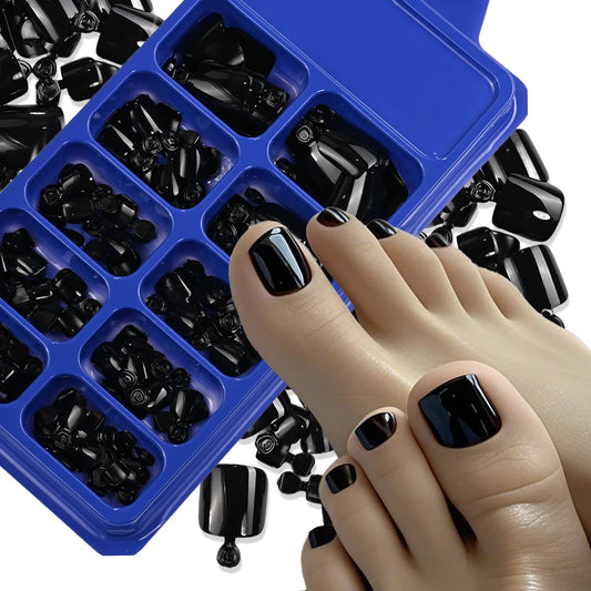 120pcs Black Acrylic Short Square Fake Toenails Solid Neon Summer False Toe nails Full Cover Fashion False Toe Nails For Women*6