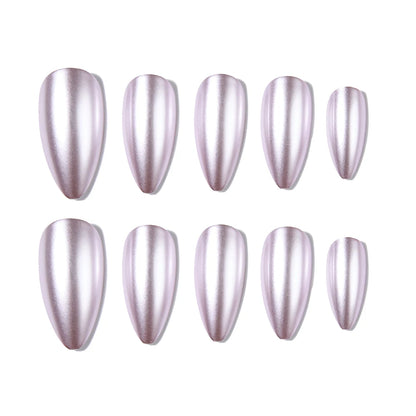 24pcs/Set Y2K Style Pink Magic Metal Chrome Shiny Medium Almond Press On Nails Holographic Nail Dust Ice Neon Mermaid Mirror Gli