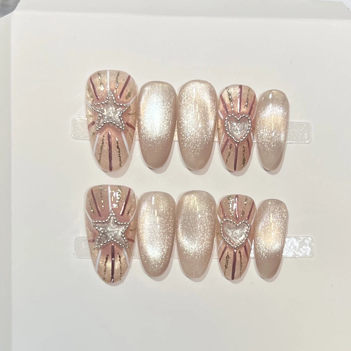 Whisper – Nude Cat Eye Long French Almond Press-On Nails