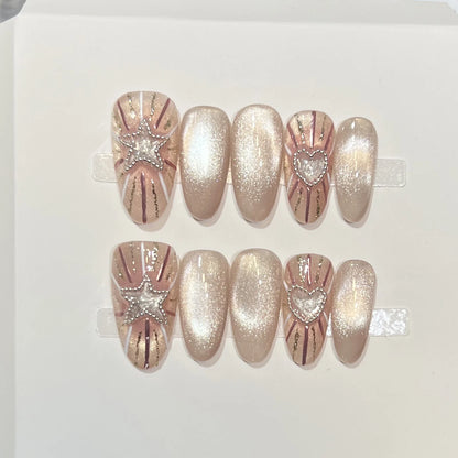 Whisper – Nude Cat Eye Long French Almond Press-On Nails