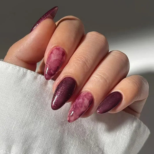 24Pcs Mid-length Almond False Nails with Red Pink Dot Design Press on Fake Nails for Woman Detachable Full Cover Nails Tips Art
