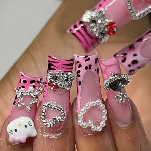 24 pieces of long square armor leopard pattern Sanrio Hello Kitty drill silver stars drill love drill white gem drill wear armor
