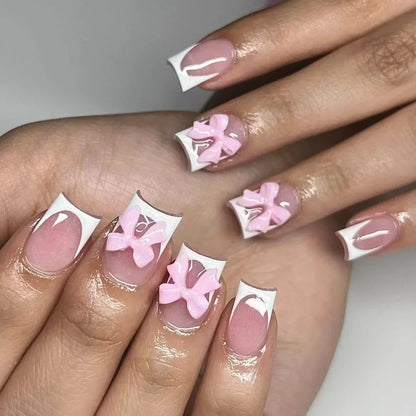 24Pcs Nude White French Fake Nail Short Square Nail Tips Fashion Wearable False Nails with Glue Simple Full Cover Press on Nails