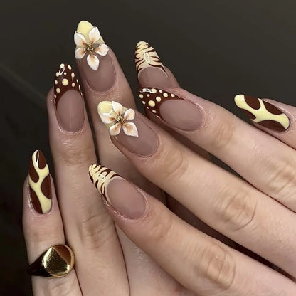 24Pcs Mid-length Almond Nails Set Press on Wine Red Pentagram French Fake Nails Full Cover Polka Dot Detachable False Nails Tips