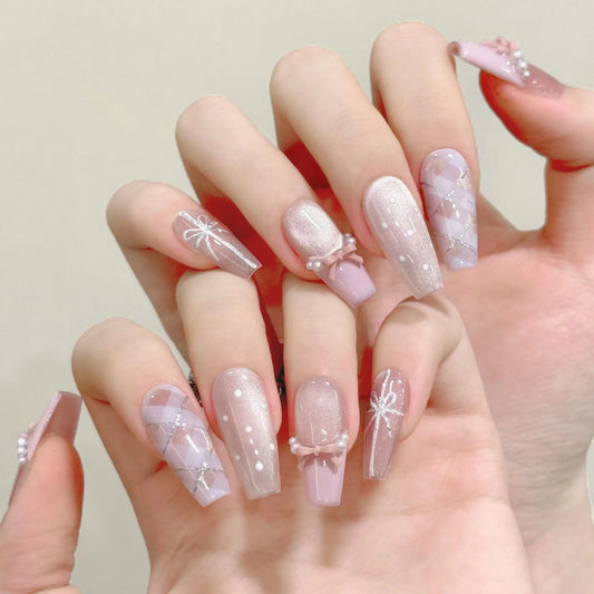 10PCS Oval/Coffin Handmade Press On Nails,Gentle French Style,Suitable For Festivals Parties And Daily Wear.
