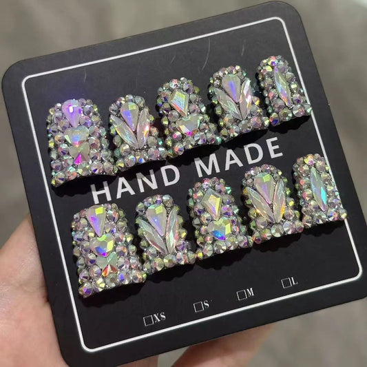 10pcs high-end Sweet and cool hot girl style, hand-painted three-dimensional heart-shaped square diamonds, dazzling diamonds all