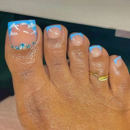 Flow Chocolate Design Artificial Toenails Glossy Fashion Toe Fake Nails with Glue Wearable Short Flat Shape Fake Toenails