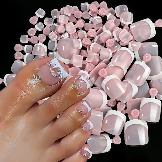 120Pcs 9-Colors French Fake Toenails Summer Short Sqaure Press On Toe Nails Tips Glossy Nude/Pink/Brown Full Cover False Toenail