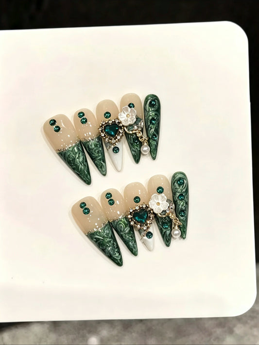 10PCS Stiletto Handmade Press On Nails,Advanced Whitening Style,Suitable For Festivals Parties And Daily Wear.