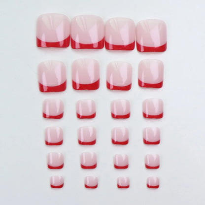 24pcs Instantly Upgrade Your Look With Red-edged Full-coverage False Toe Set 1pc Nail File & 1Nail Glue Sticker Kit Nails
