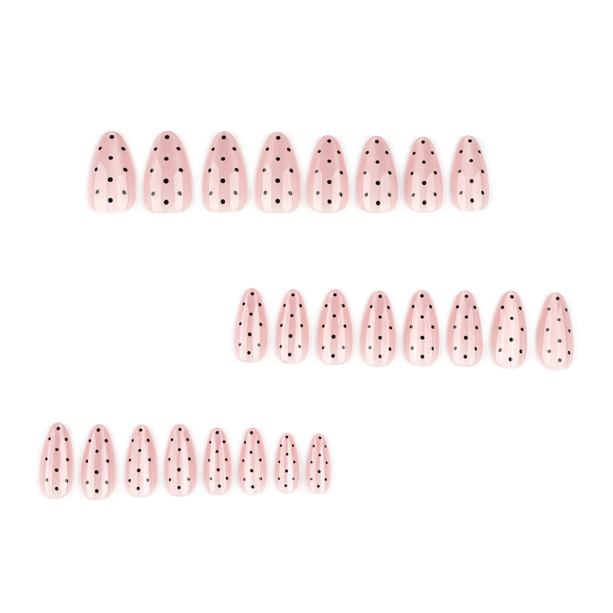 24pcs Pink Cat Eye Fake Nails with Black Dot Printed False Nails Full Cover Wearable Sweet Korean Almond Press On Nails Tips