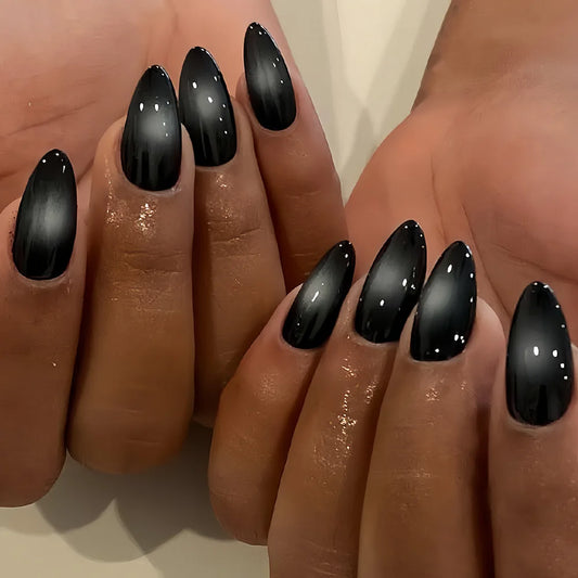 24pcs Black Gradients Long Paragraph Fashion Manicure Patch Reusable Adhesive False Nails Almond Fake Nails Press On Stiletto
