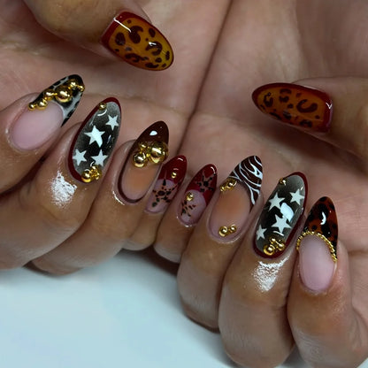 24Pcs Short Almond Fake Nails Butterfly Wings Nail Art with Glue Glitter Flower False Nails Acrylic Autumn Winter Press on Nail