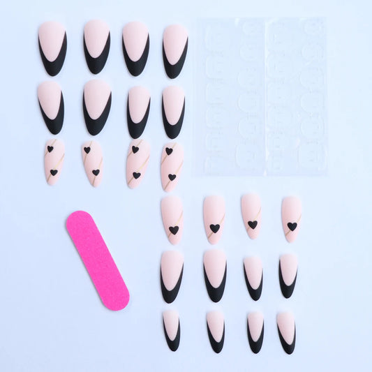 ARTAUG 24PCS Medium Stiletto Pink Press On Nails Full Cover Fake Nail Set Press On Nails Love Design Handmade Press On Nails