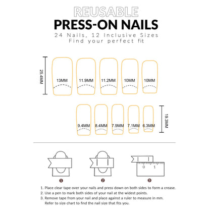 24pcs Mid-length Coffin False Nails Dark Metal Bows Heart Decor Black Gothic Style Press On Nails Polka Dot French Fake Nail