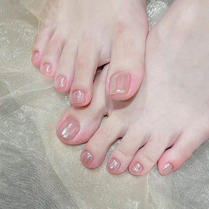 24pcs Press on Toe Nails Nude Crystal Cat's Eye Ultra Thin Bright Diamond Full Coverage Toenail for Women&Girl Removable Toenail
