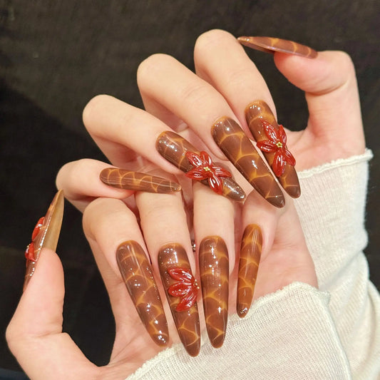 10PCS Stiletto Handmade Press On Nails,Retro Luxury Style,Suitable For Festivals Parties And Daily Wear.
