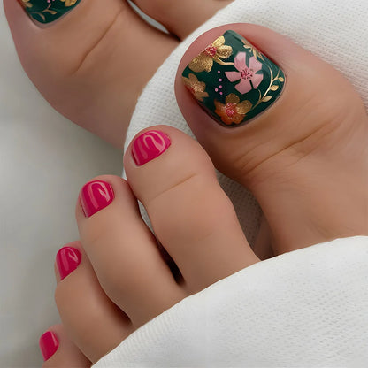 24pcs Shiny White False Toenails with Glitter Powder Design Square Fake Toe Nails Women Wearable Full Cover Press on Toenails