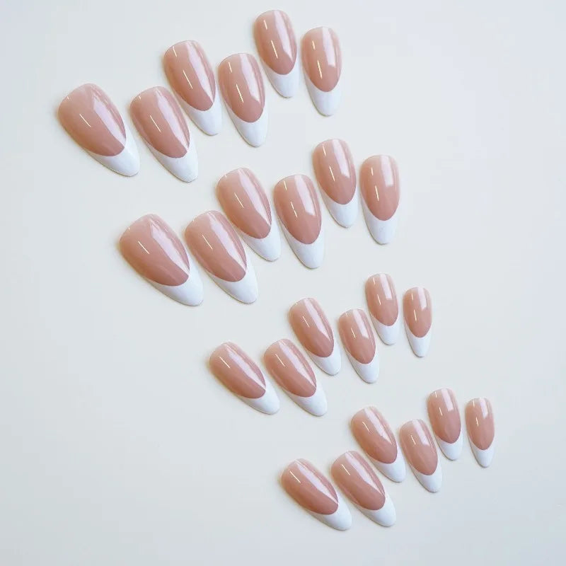 10Pcs Handmade Nails Minimalist Almond French with White Borders Suitable for All Skin Tones Press on Nails Perfect for Women