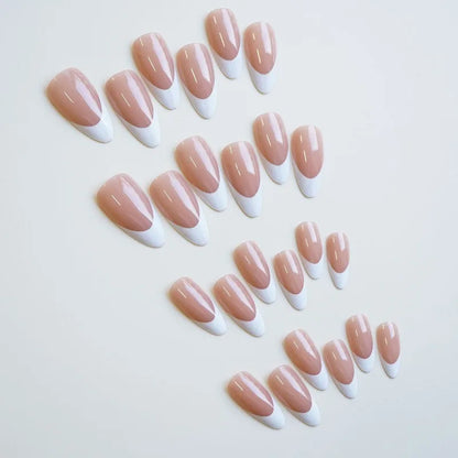 10Pcs Handmade Nails Minimalist Almond French with White Borders Suitable for All Skin Tones Press on Nails Perfect for Women